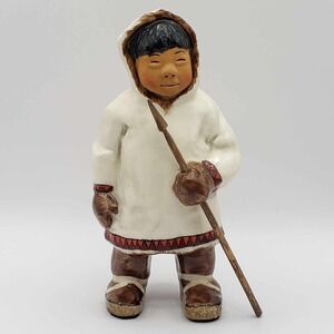 C. Alan Johnson Alaska Inuit Boy Man Koyuk Hunter Fisher Ceramic Figurine ©1962